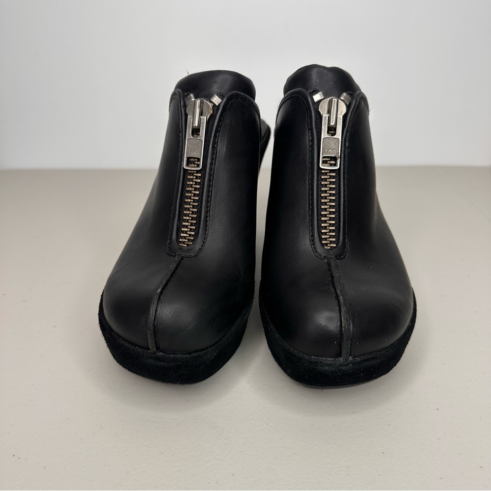 Kork-Ease Leather Heeled Clogs Women’s 10 Black Leather Slip-on Mule Zipper Shoe - Picture 2 of 16